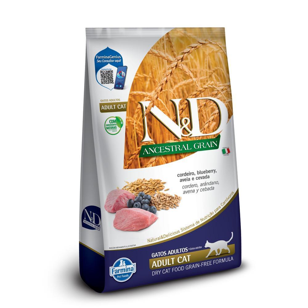 N&D Ancestral para Gatos Adultos de Todas as Raças Sabor Cordeiro, Blueberry, Aveia e Cevada 1,5Kg