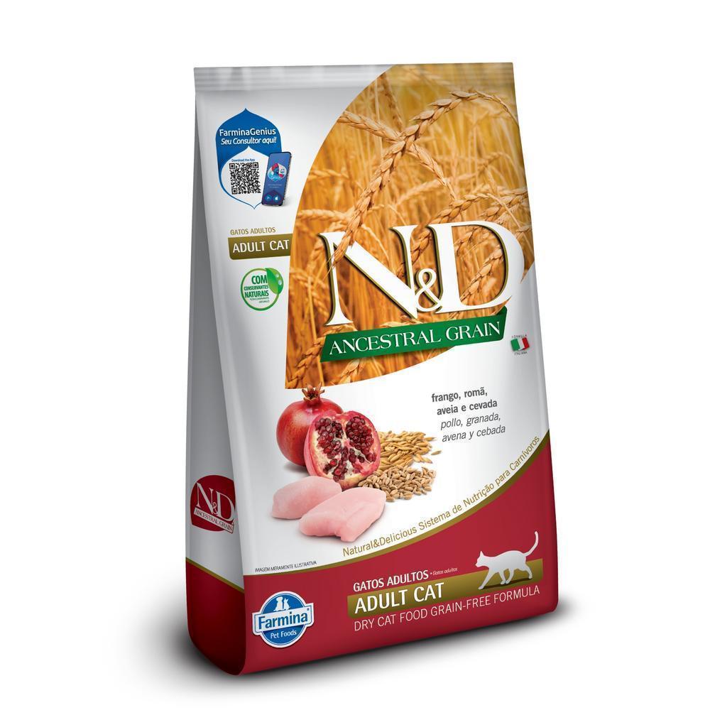 N&D Ancestral para Gatos Adultos de Todas as Raças Sabor Frango, Romã, Aveia e Cevada 1,5Kg