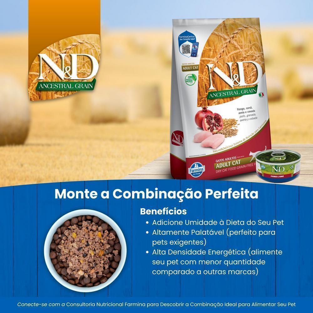 N&D Ancestral para Gatos Adultos de Todas as Raças Sabor Frango, Romã, Aveia e Cevada 1,5Kg