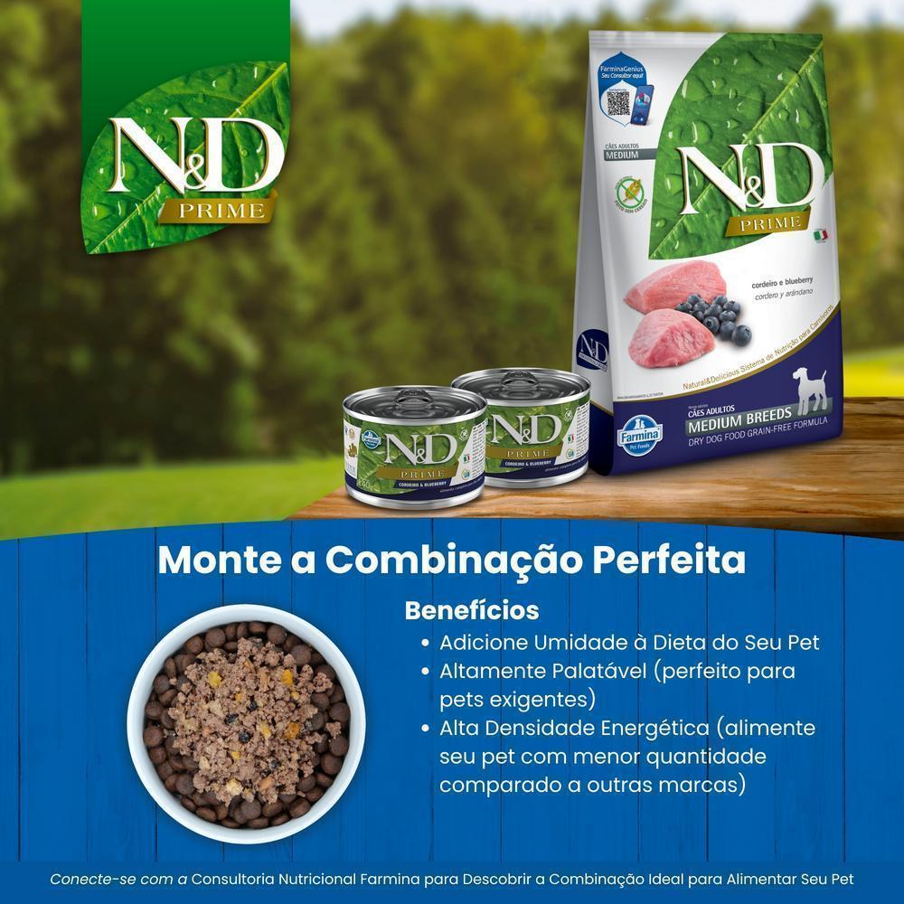 N&D Prime para Cães Adultos de Raças Médias Sabor Cordeiro e Blueberry 10,1Kg
