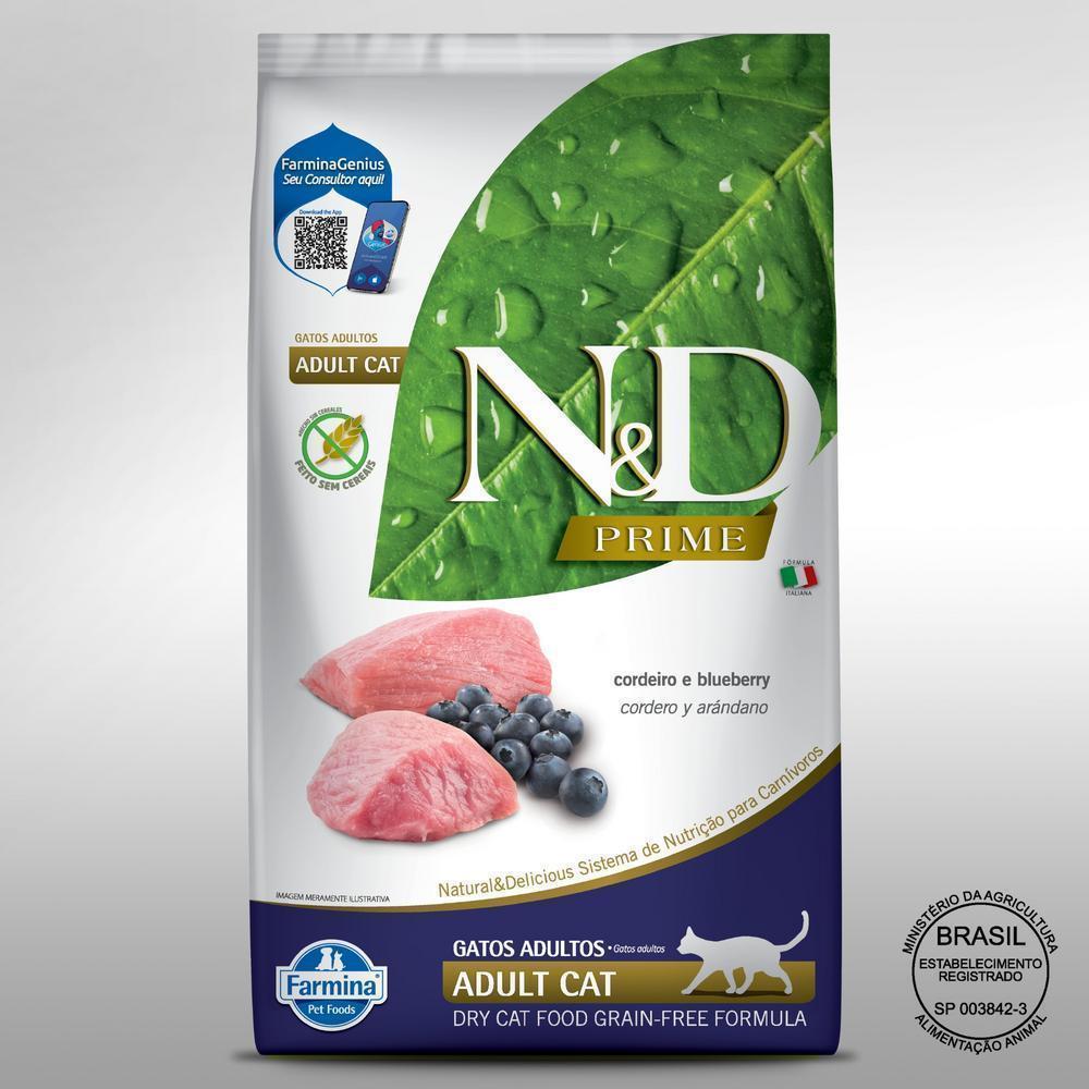 N&D Prime para Gatos Adultos de Todas as Raças Sabor Cordeiro e Blueberry 7,5Kg