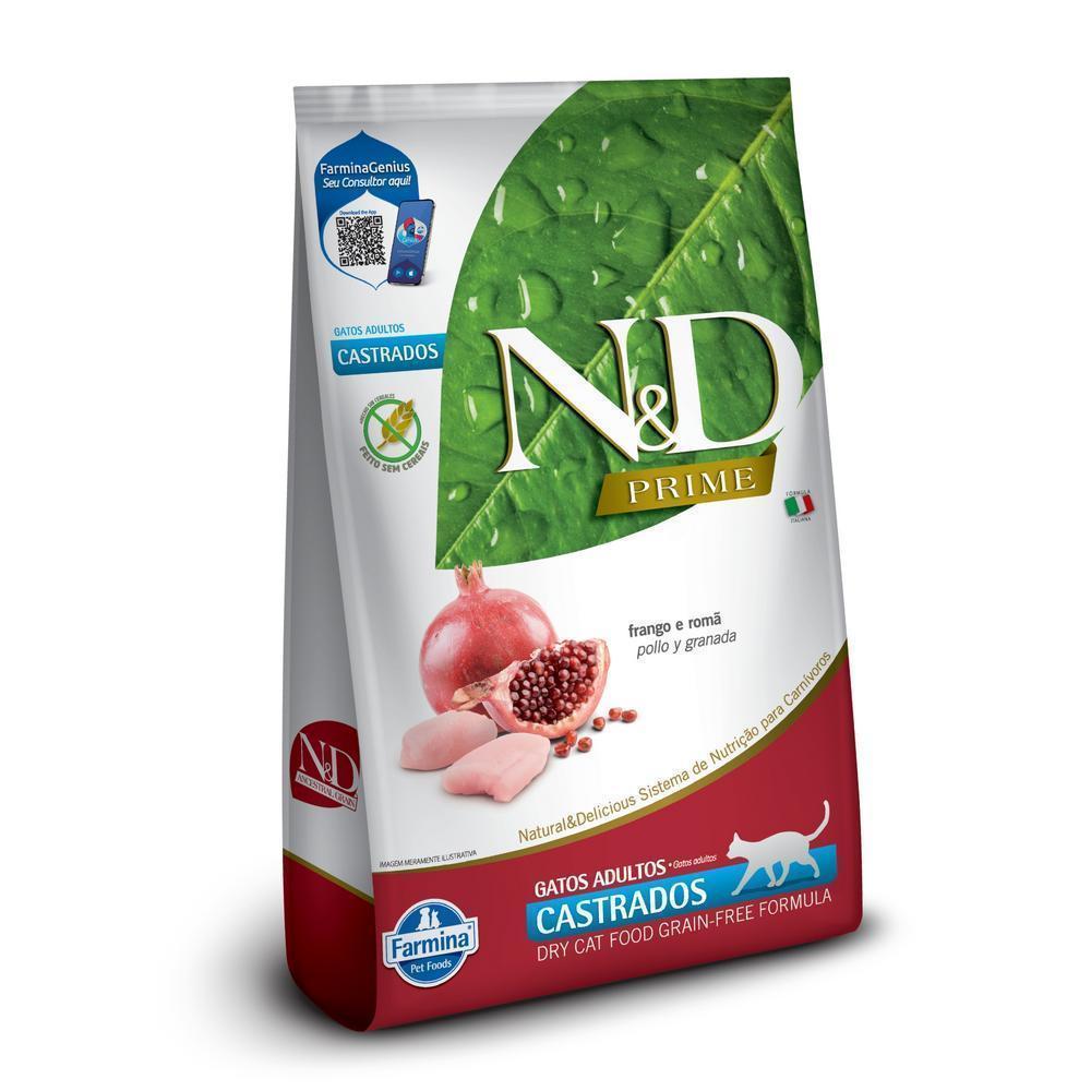 N&D Prime para Gatos Adultos Castrados de Todas as Raças Sabor Frango e Romã 7,5Kg