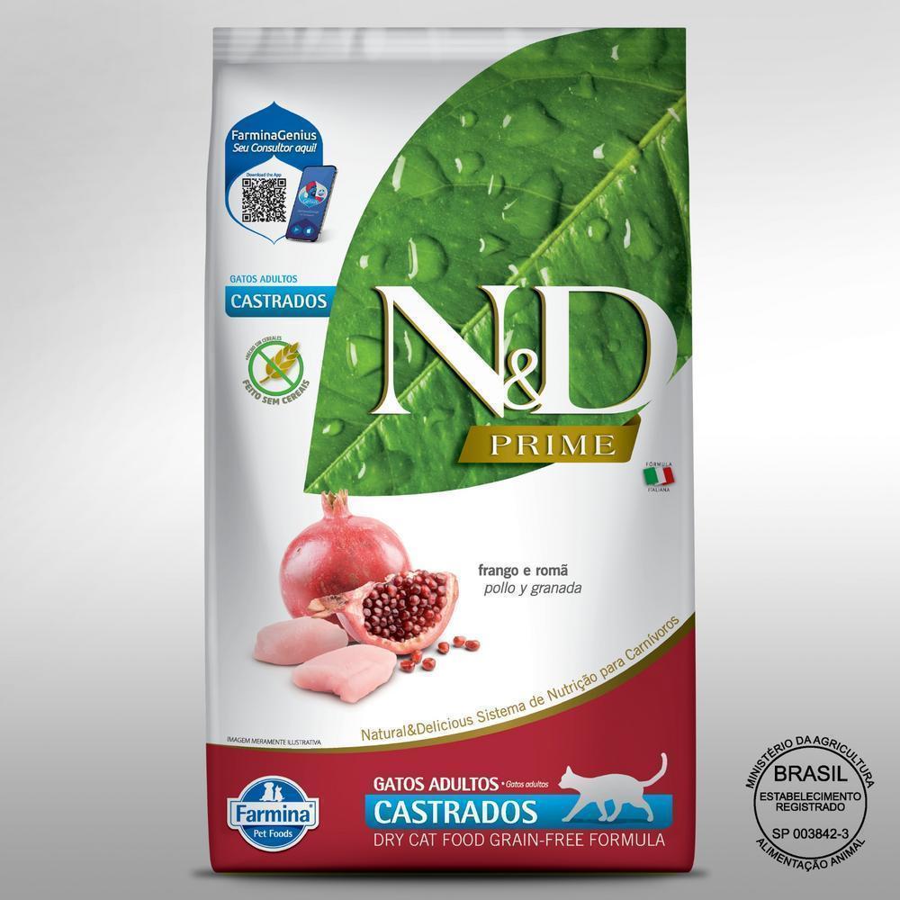 N&D Prime para Gatos Adultos Castrados de Todas as Raças Sabor Frango e Romã 7,5Kg