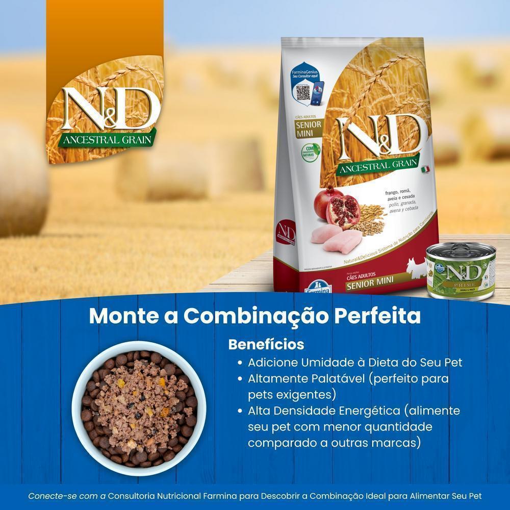 N&D Ancestral para Cães Idosos de Raças Mini e Pequenas Sabor Frango, Romã, Aveia e Cevada 800g
