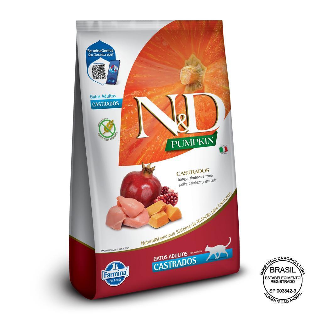 N&D Pumpkin para Gatos Adultos Castrados de Todas as Raças Sabor Frango, Abóbora e Romã 7,5Kg