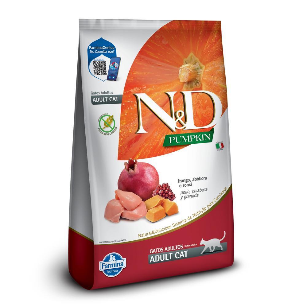 N&D Pumpkin para Gatos Adultos de Todas as Raças Sabor Frango, Abóbora e Romã 7,5Kg