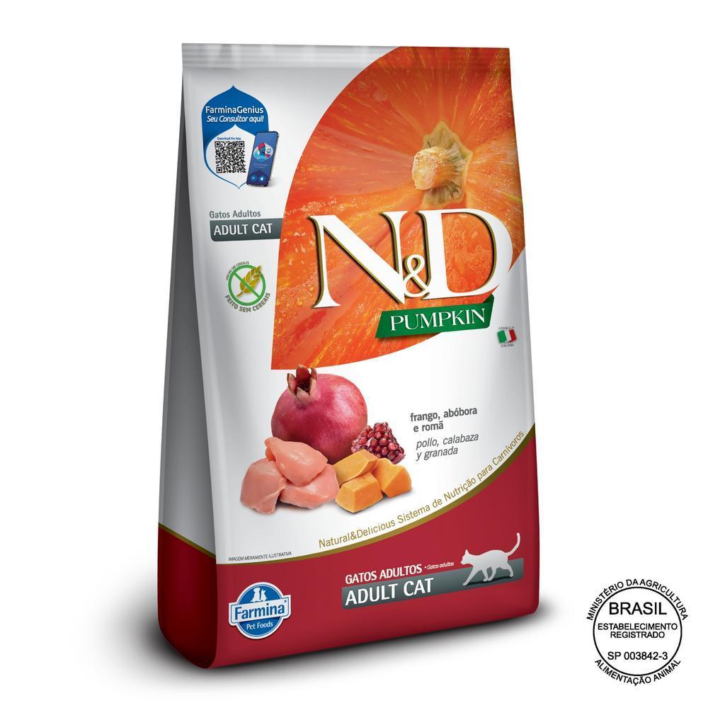 N&D Pumpkin para Gatos Adultos de Todas as Raças Sabor Frango, Abóbora e Romã 7,5Kg