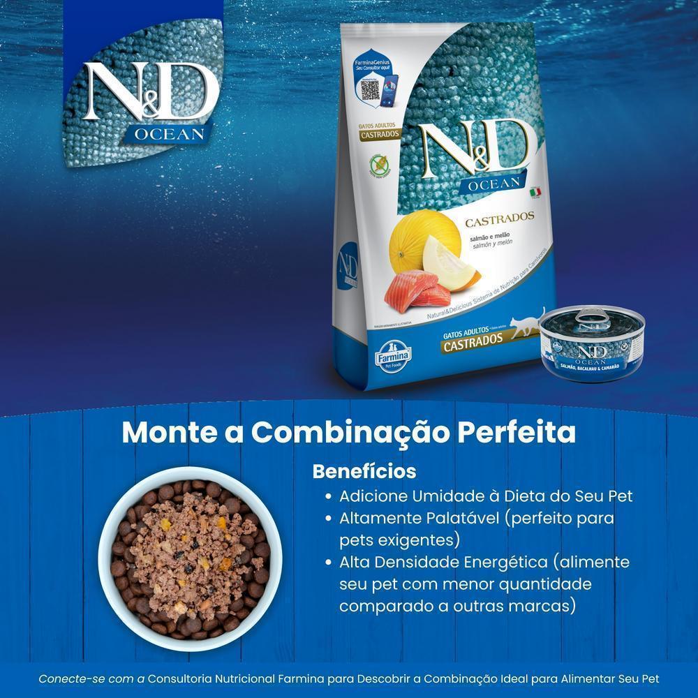 N&D Ocean para Gatos Adultos Castrados de Todas as Raças Sabor Salmão e Melão 1,5Kg