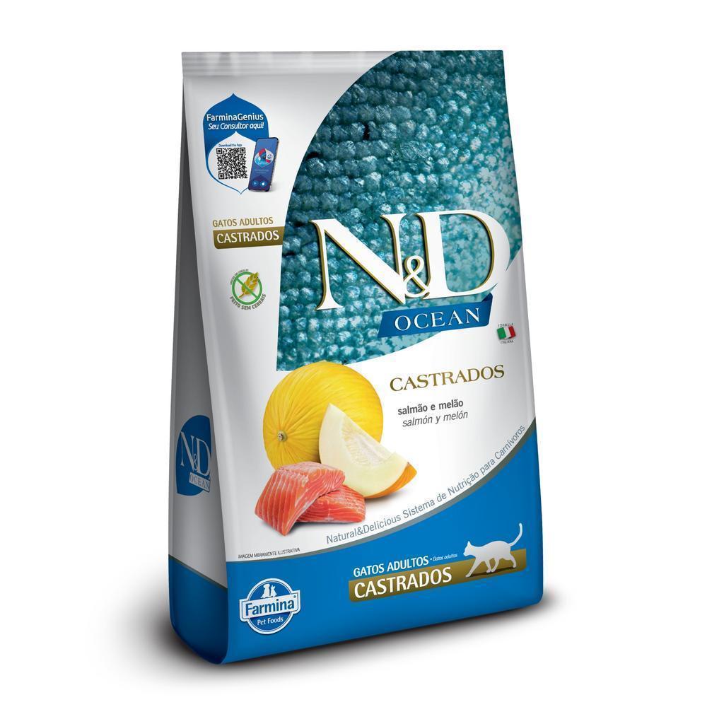 N&D Ocean para Gatos Adultos Castrados de Todas as Raças Sabor Salmão e Melão 7,5Kg