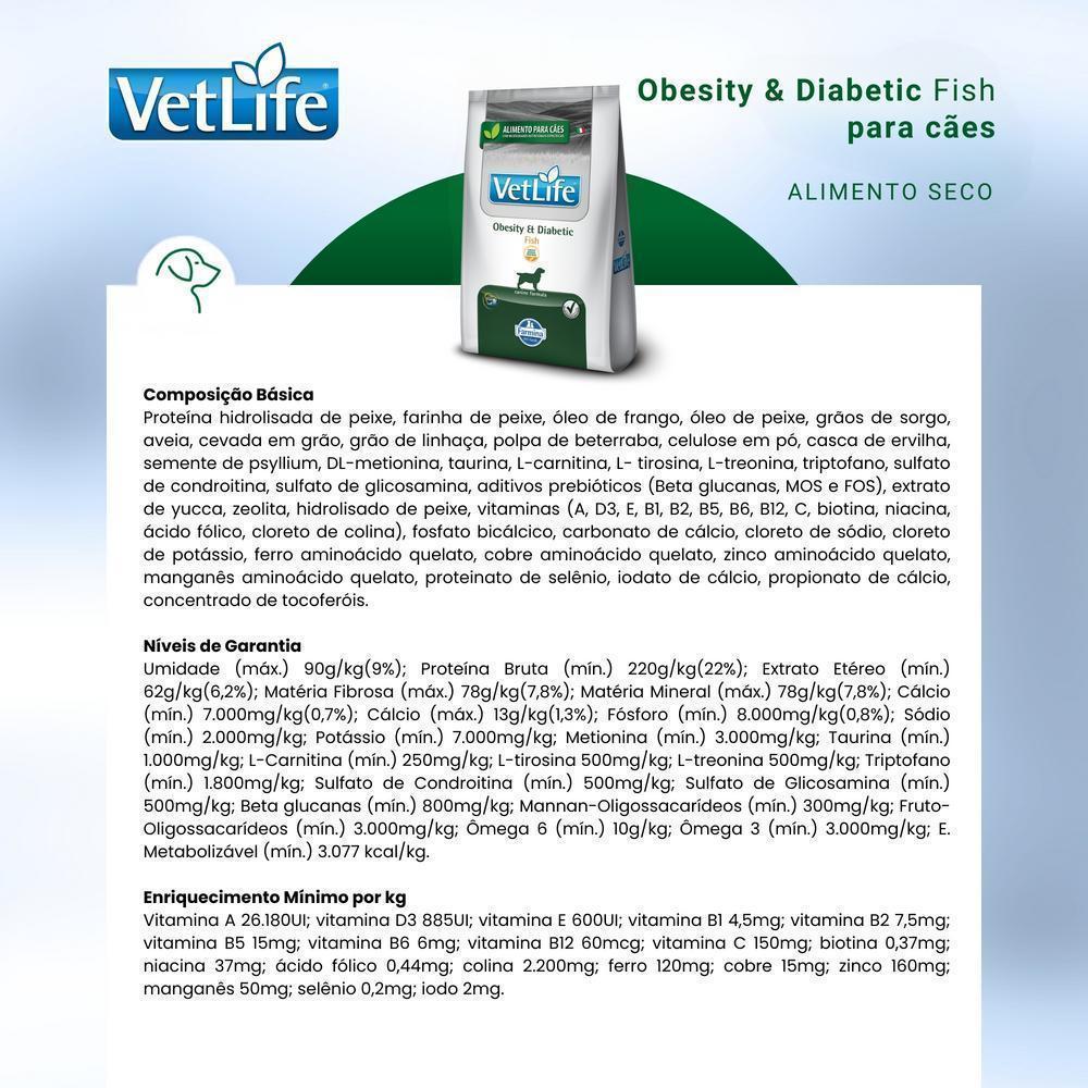 Vet Life Obesity & Diabetic Fish para Cães Adultos de Todas as Raças 2Kg
