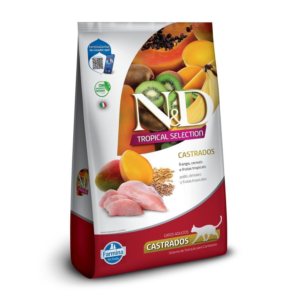 N&D Tropical para Gatos Adultos Castrados de Todas as Raças Sabor Frango, Cereais e Frutas Tropicais 7Kg