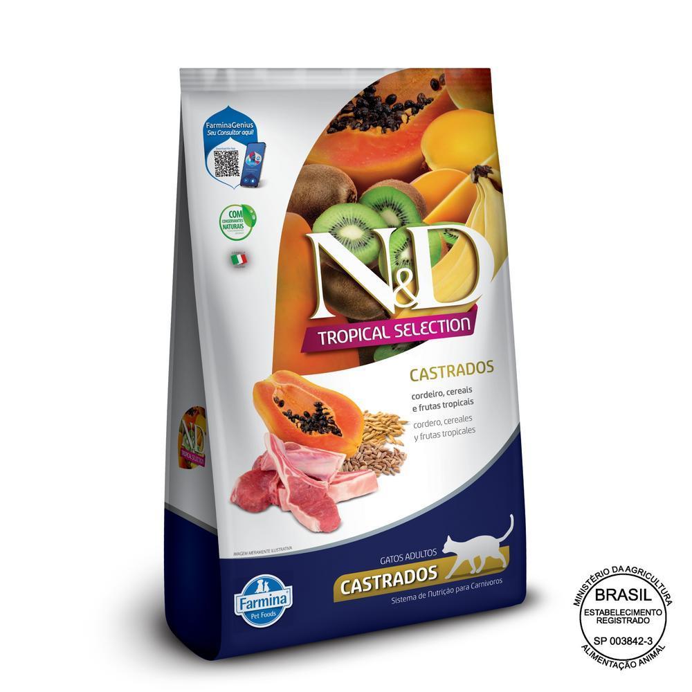 N&D Tropical para Gatos Adultos Castrados de Todas as Raças Sabor Cordeiro, Cereais e Frutas Tropicais 400g