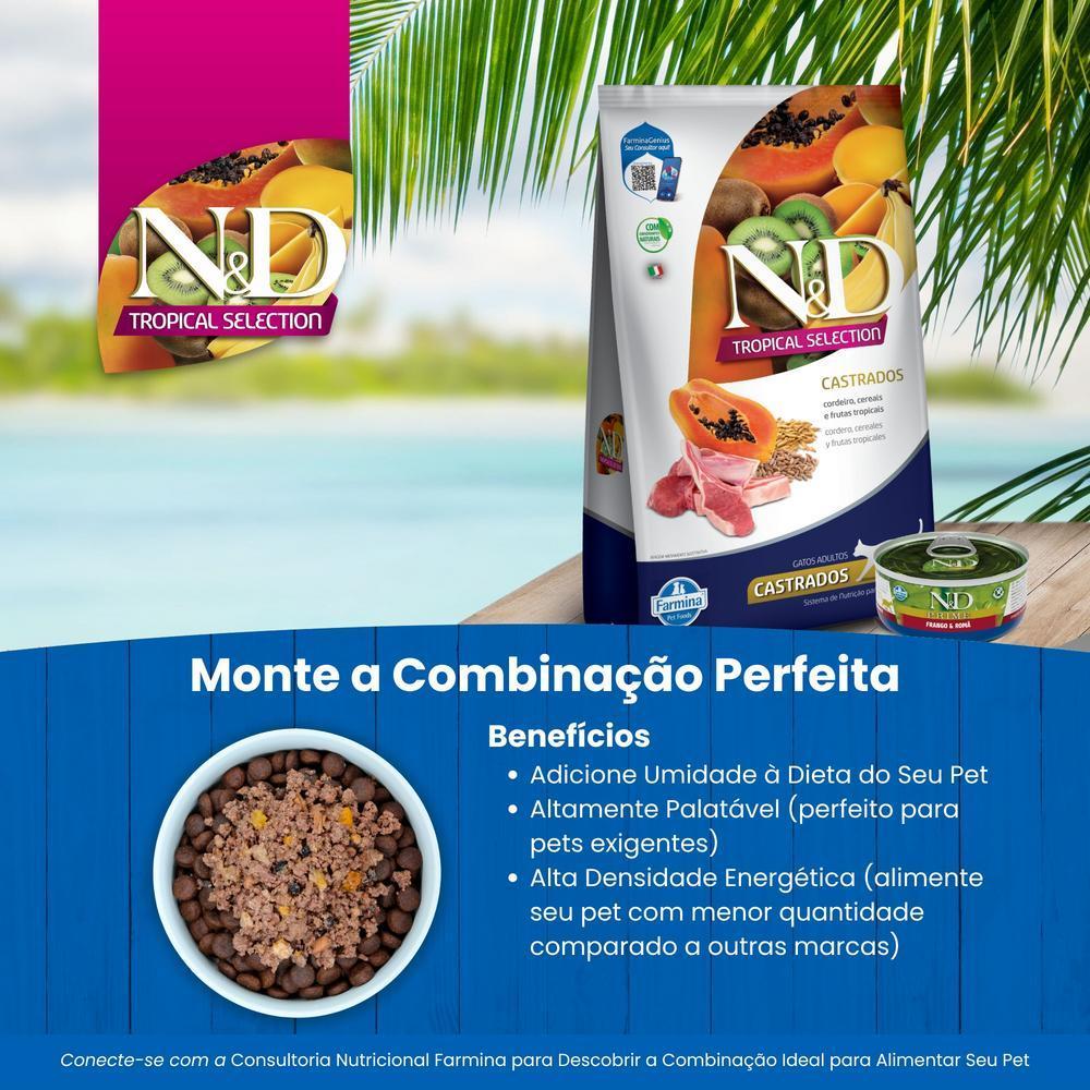 N&D Tropical para Gatos Adultos Castrados de Todas as Raças Sabor Cordeiro, Cereais e Frutas Tropicais 400g