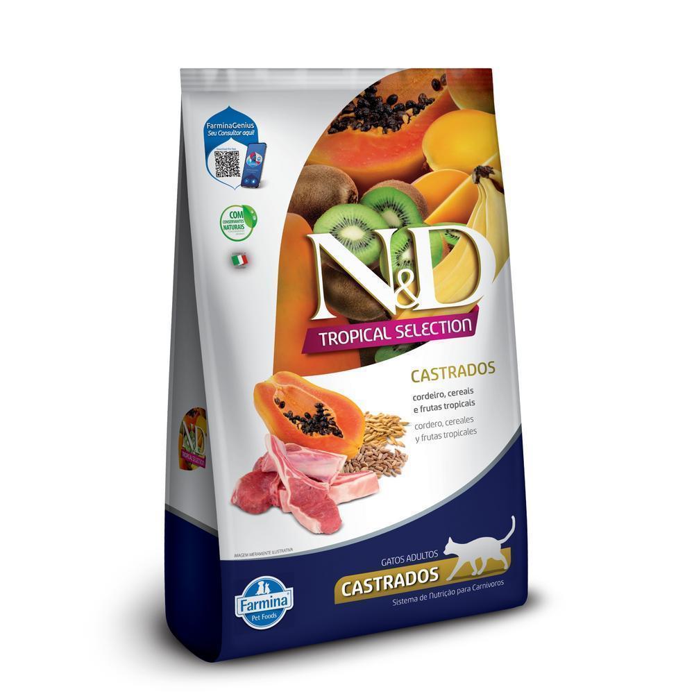 N&D Tropical para Gatos Adultos Castrados de Todas as Raças Sabor Cordeiro, Cereais e Frutas Tropicais 1,5Kg