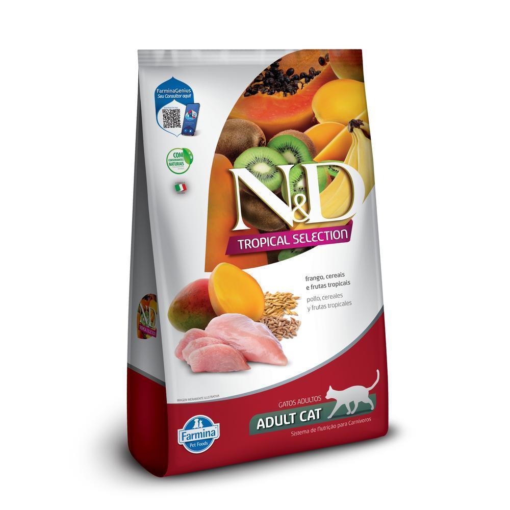 N&D Tropical para Gatos Adultos de Todas as Raças Sabor Frango, Cereais e Frutas Tropicais 1,5Kg