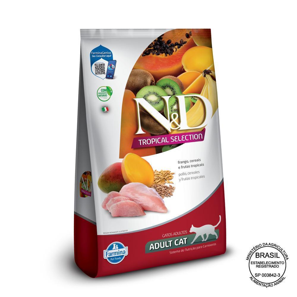 N&D Tropical para Gatos Adultos de Todas as Raças Sabor Frango, Cereais e Frutas Tropicais 1,5Kg