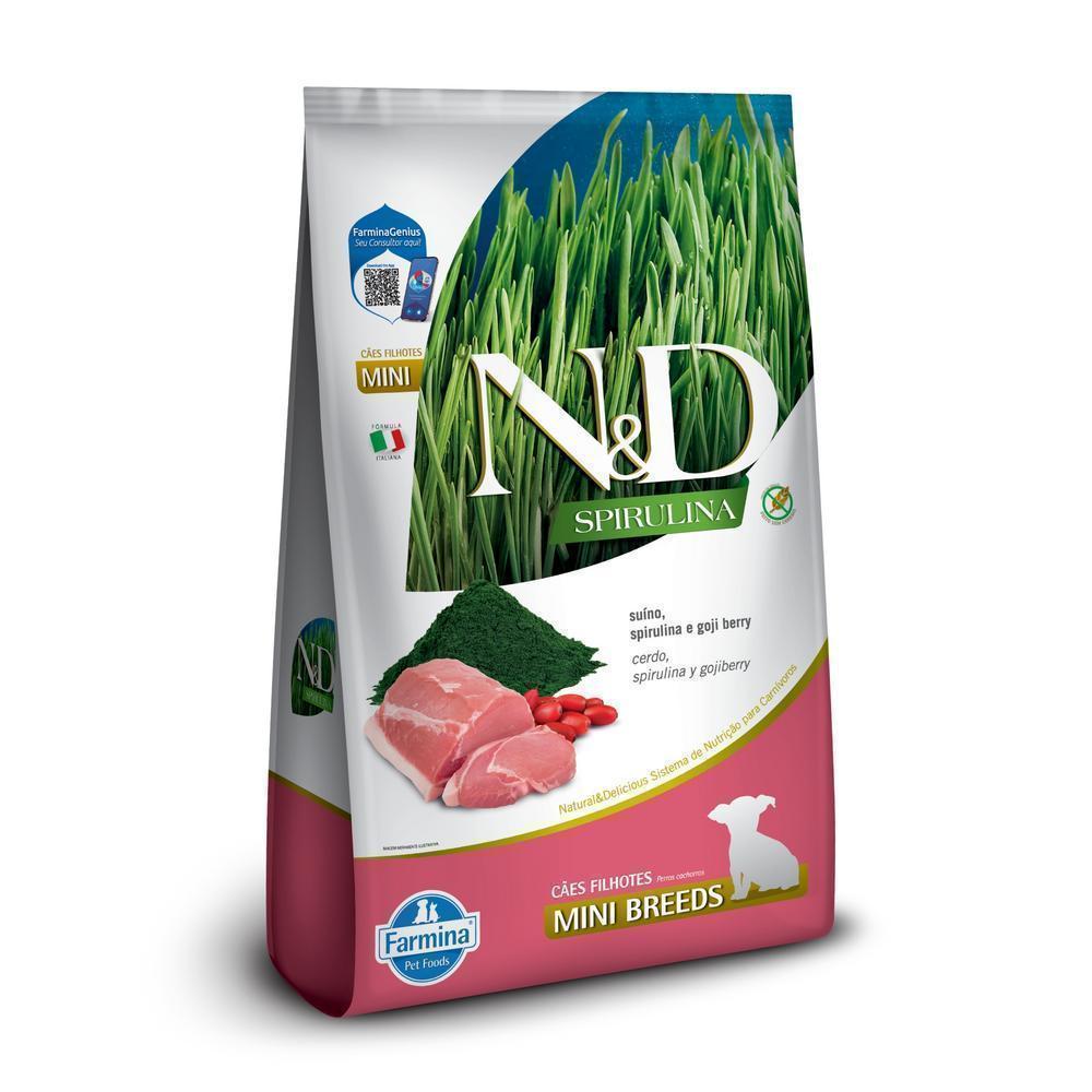 N&D Spirulina para Cães Filhotes de Raças Mini e Pequenas Sabor Suíno, Spirulina e Goji Berry 7Kg