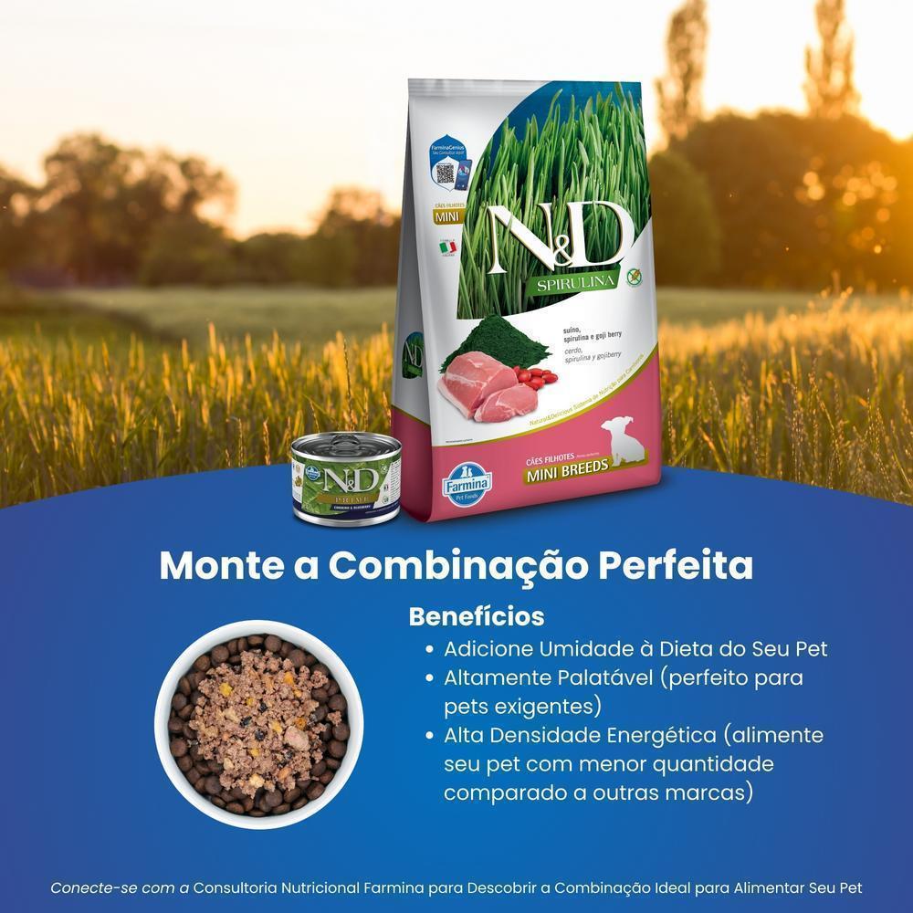 N&D Spirulina para Cães Filhotes de Raças Mini e Pequenas Sabor Suíno, Spirulina e Goji Berry 2Kg
