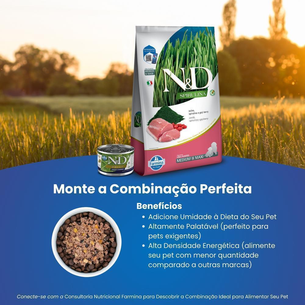 N&D Spirulina para Cães Filhotes de Raças Médias e Grandes Sabor Suíno, Spirulina e Goji Berry 10,1Kg