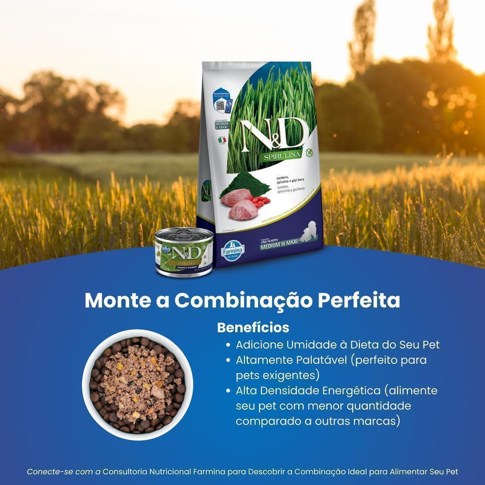 N&D Spirulina para Cães Filhotes de Raças Médias e Grandes Sabor Cordeiro, Spirulina e Goji Berry 10,1Kg