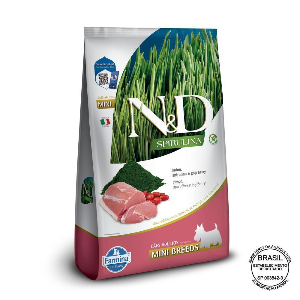 N&D Spirulina para Cães Adultos de Raças Mini e Pequenas Sabor Suíno, Spirulina e Goji Berry 7Kg