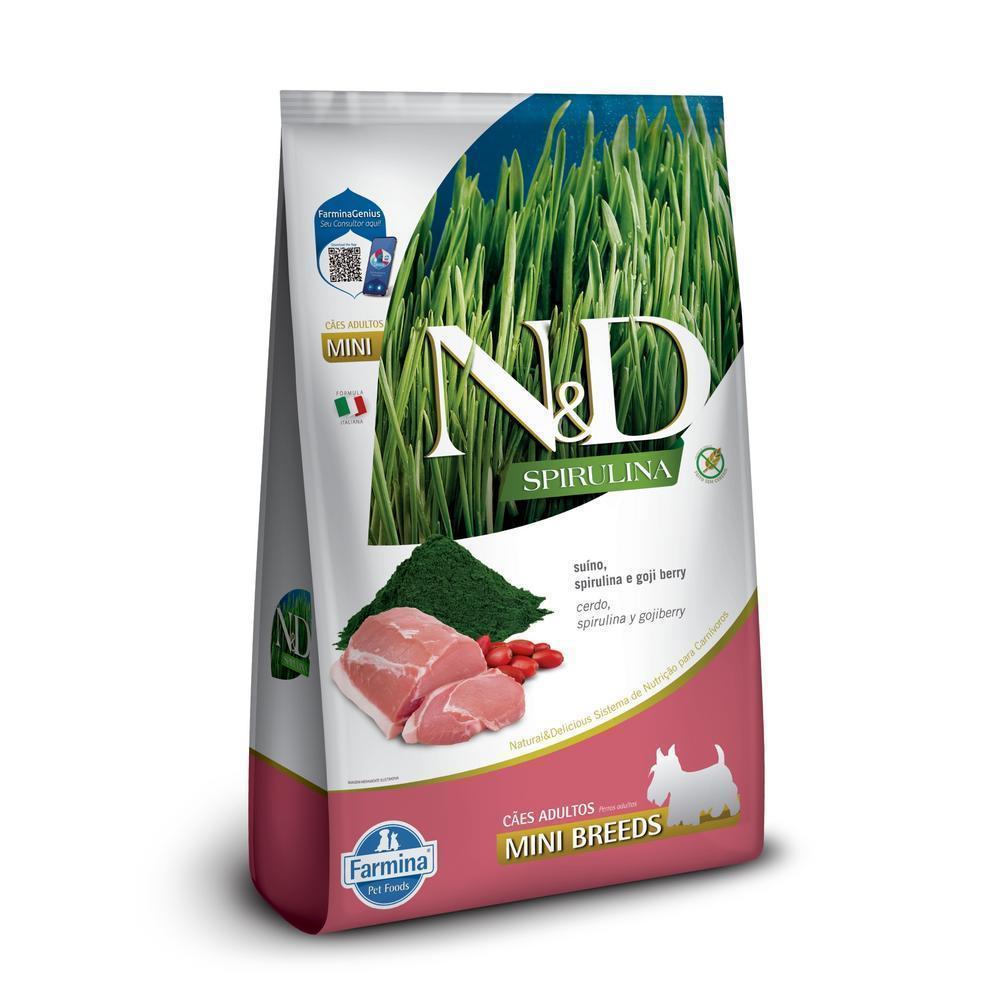 N&D Spirulina para Cães Adultos de Raças Mini e Pequenas Sabor Suíno, Spirulina e Goji Berry 2Kg