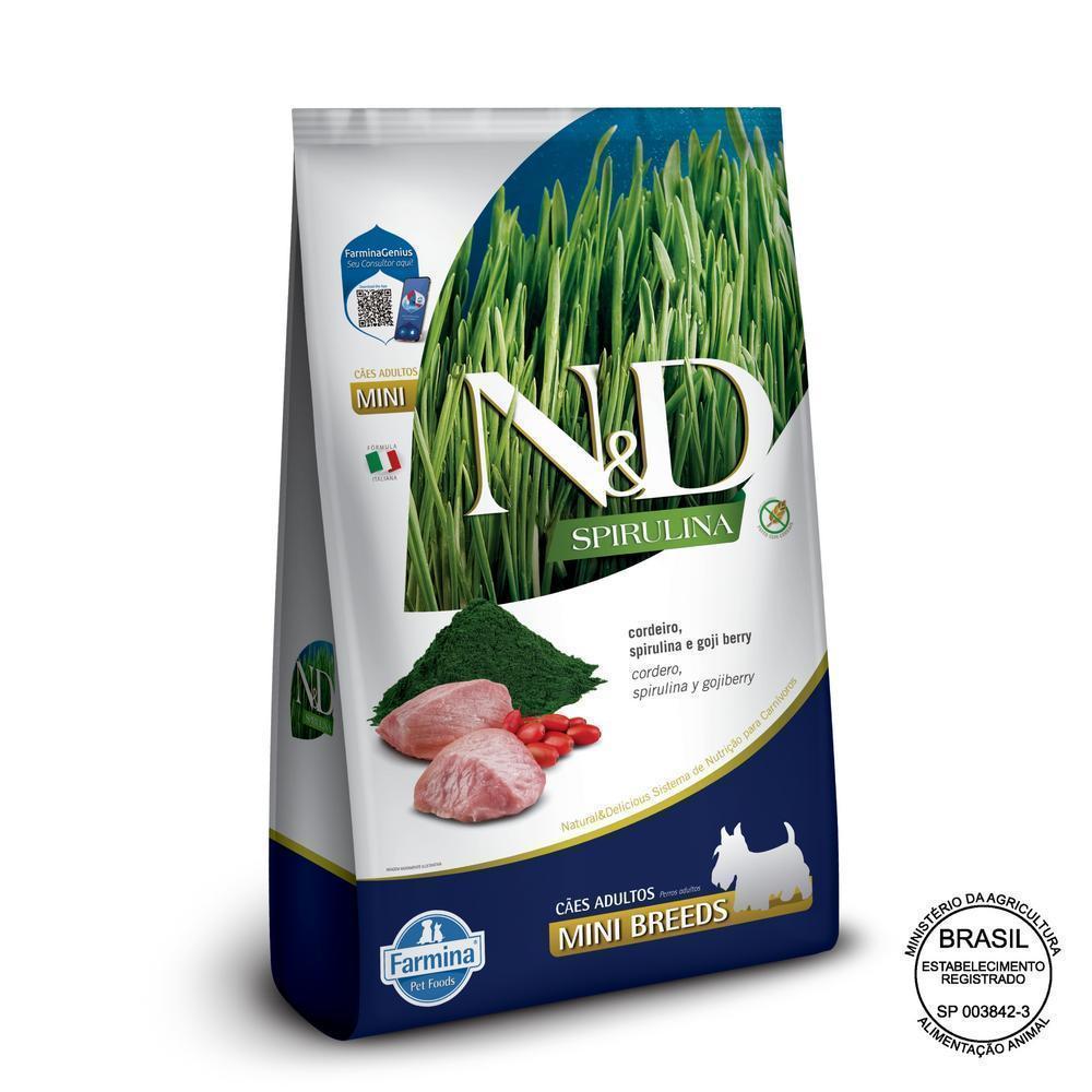 N&D Spirulina para Cães Adultos de Raças Mini e Pequenas Sabor Cordeiro, Spirulina e Goji Berry 2Kg
