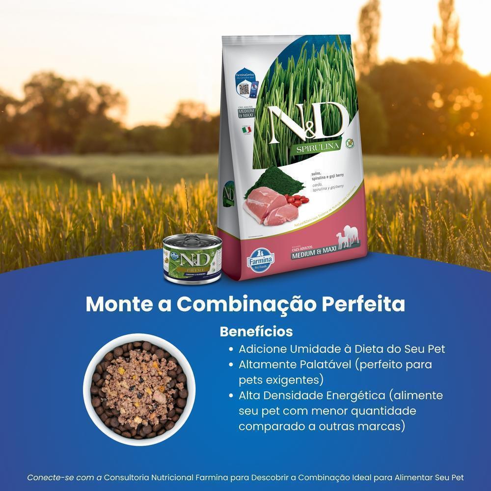 N&D Spirulina para Cães Adultos de Raças Médias e Grandes Sabor Suíno, Spirulina e Goji Berry 10,1Kg