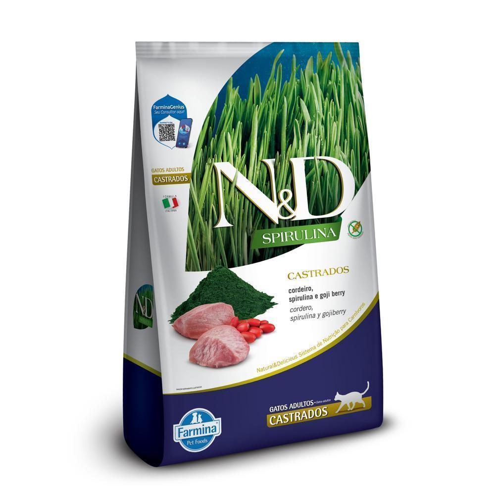 N&D Spirulina para Gatos Adultos de Todas as Raças Sabor Cordeiro, Spirulina e Goji Berry 7Kg