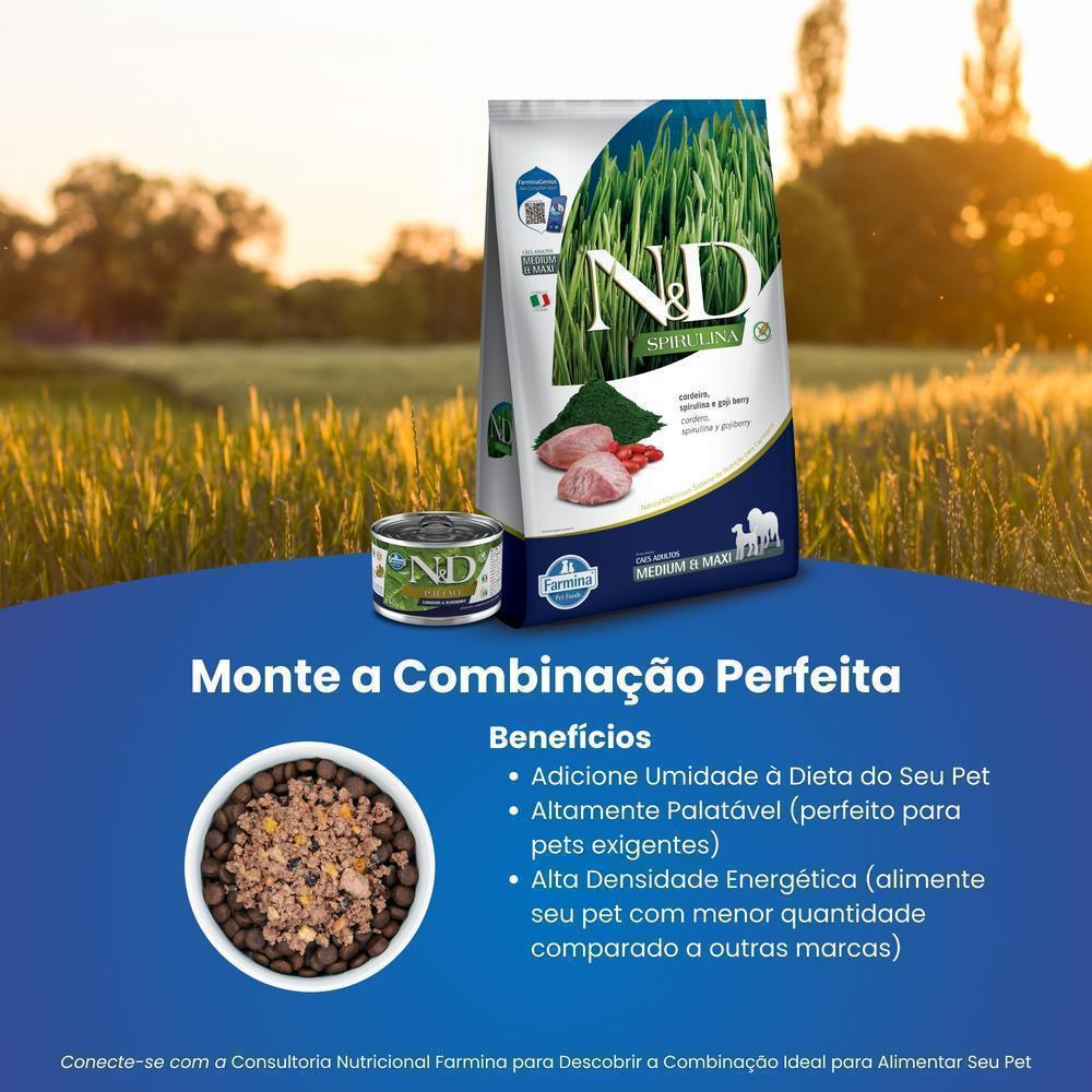 N&D Spirulina para Cães Adultos de Raças Médias e Grandes Sabor Cordeiro, Spirulina e Goji Berry 10,1Kg