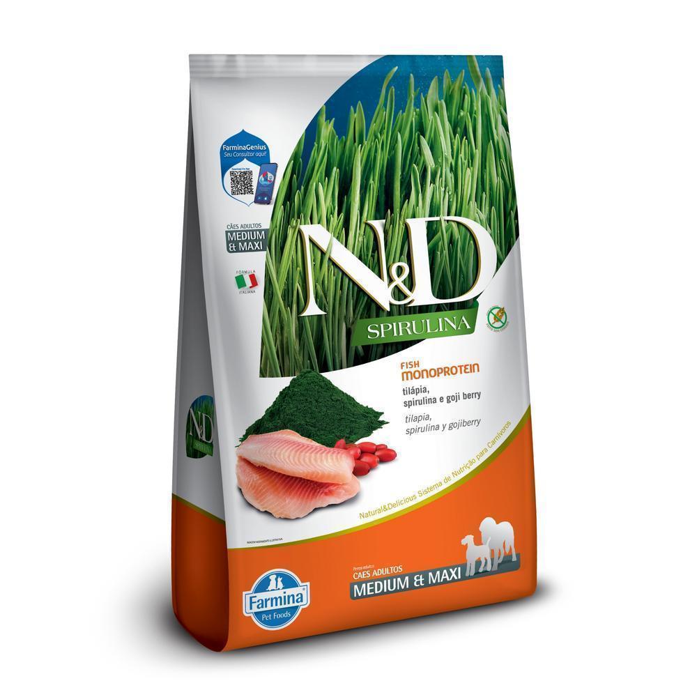 N&D Spirulina para Cães Adultos de Raças Médias e Grandes Sabor Tilápia, Spirulina e Goji Berry 10,1Kg