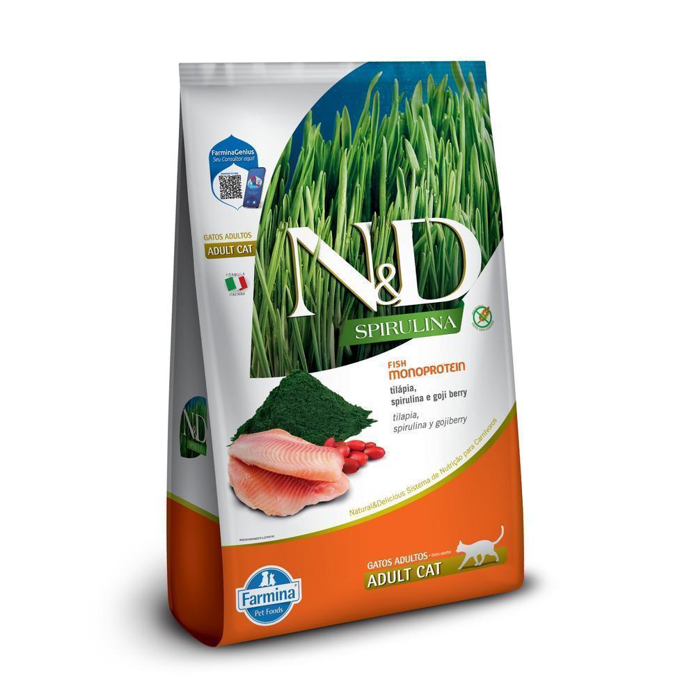 N&D Spirulina para Gatos Adultos de Todas as Raças Sabor Tilápia, Spirulina e Goji Berry 1,5Kg