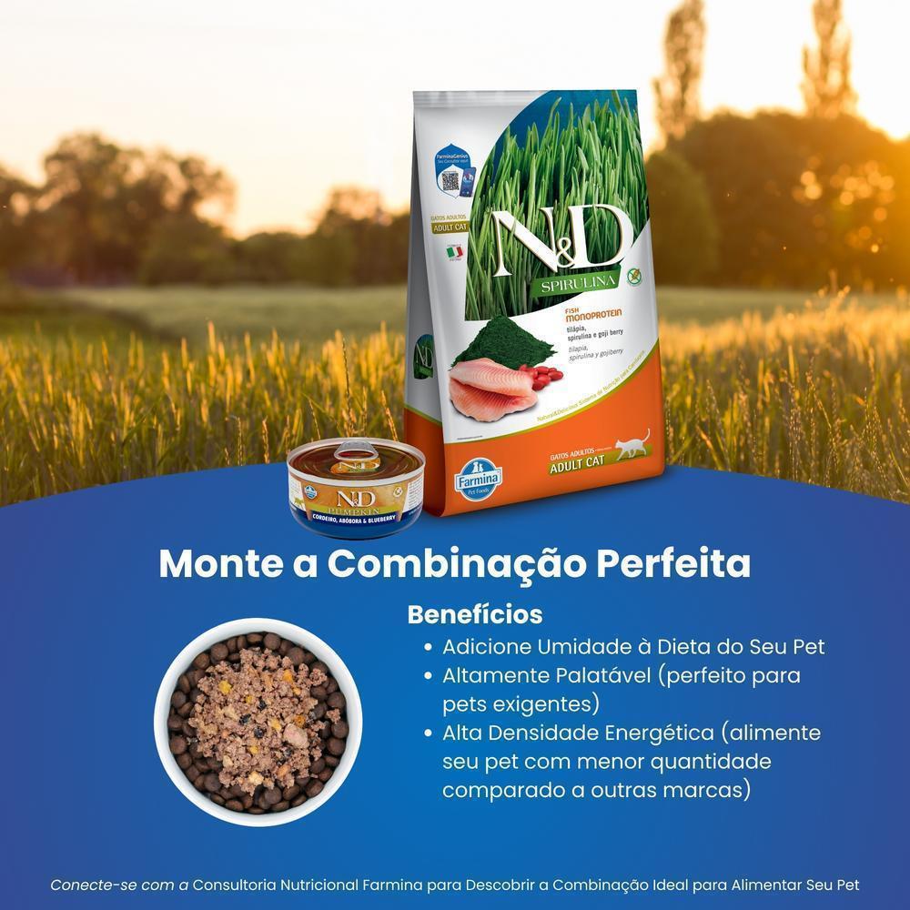 N&D Spirulina para Gatos Adultos de Todas as Raças Sabor Tilápia, Spirulina e Goji Berry 1,5Kg