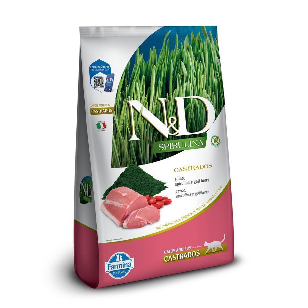 N&D Spirulina para Gatos Adultos de Todas as Raças Sabor Suíno, Spirulina e Goji Berry 1,5Kg