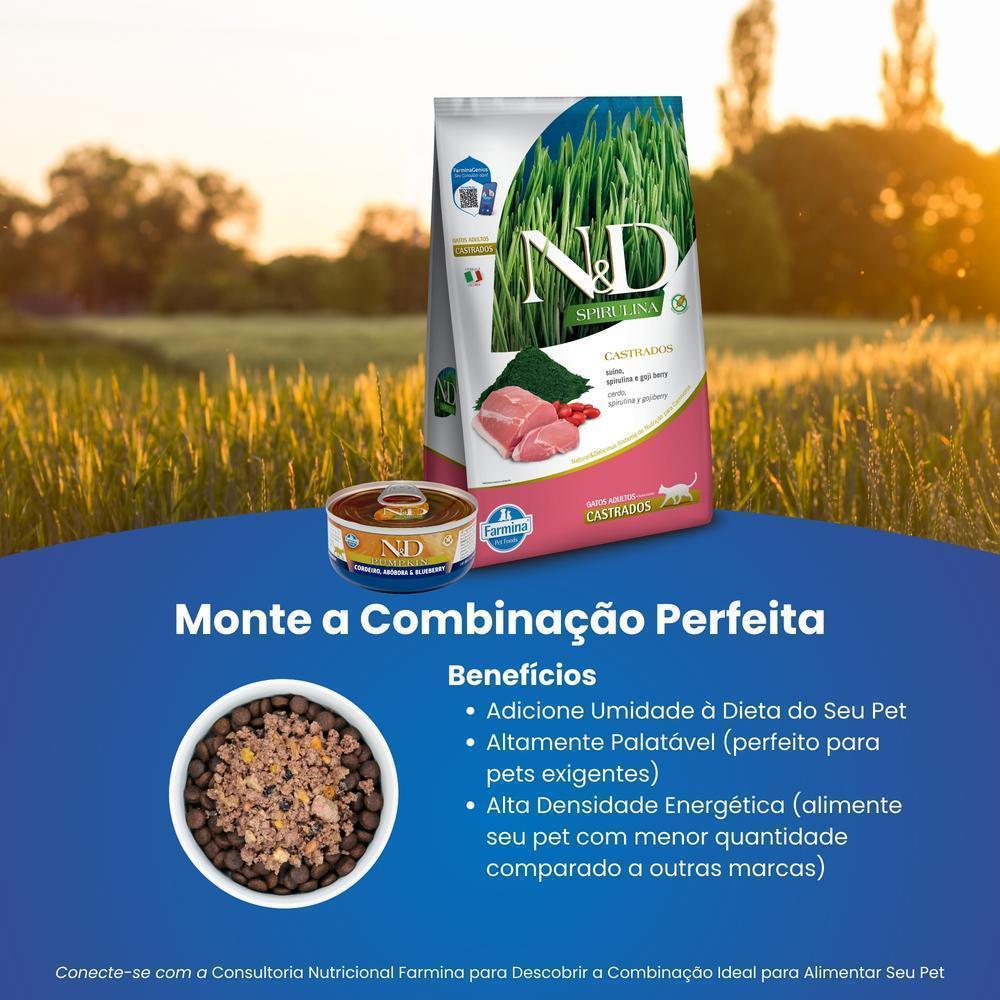N&D Spirulina para Gatos Adultos de Todas as Raças Sabor Suíno, Spirulina e Goji Berry 1,5Kg