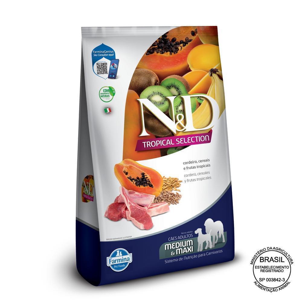 N&D Tropical para Cães Adultos de Raças Médias e Grandes Sabor Cordeiro, Cereais e Frutas Tropicais 2,5Kg