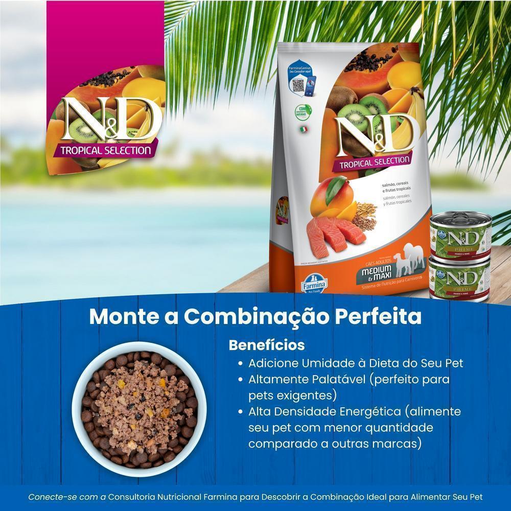N&D Tropical para Cães Adultos de Raças Médias e Grandes Sabor Salmão, Cereais e Frutas Tropicais 2,5Kg