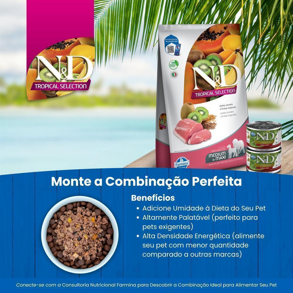 N&D Tropical para Cães Adultos de Raças Médias e Grandes Sabor Suíno, Cereais e Frutas Tropicais 2,5Kg
