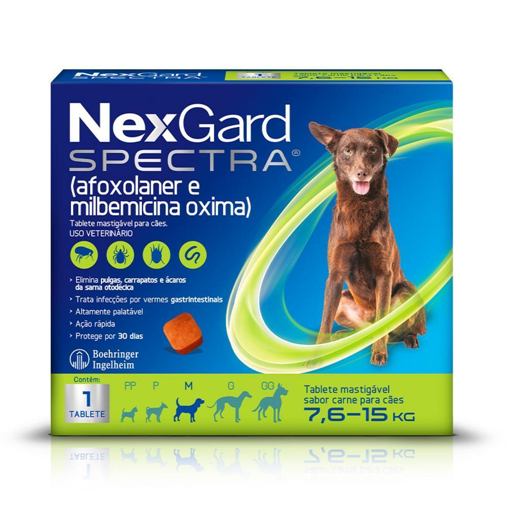 Antipulgas, Carrapatos e Vermífugo NexGard Spectra para Cães de 7,6 a 15 Kg - 1 comprimido