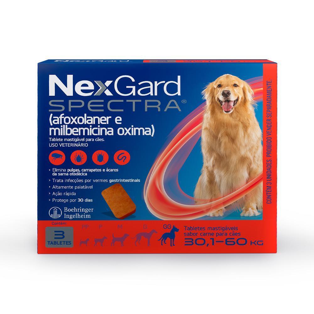 Antipulgas, Carrapatos e Vermífugo NexGard Spectra para Cães de 30,1 a 60Kg - 3 Tabletes