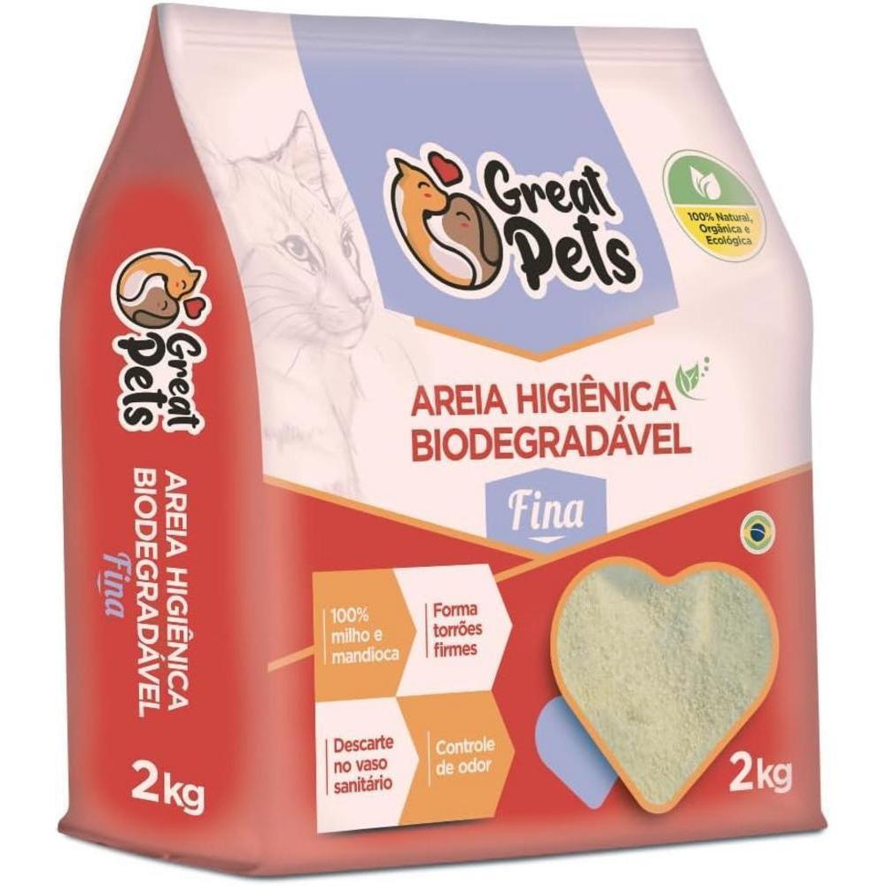 Areia Higiênica Great Pets Biodegradável Fina para Gatos 2kg
