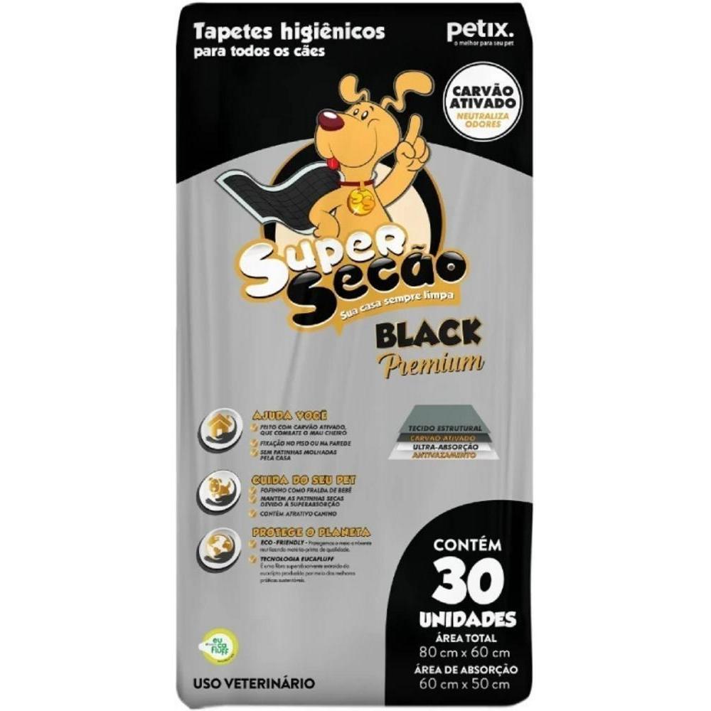 Tapete Higiênico Black Premium para Cães Super Secão 30Un