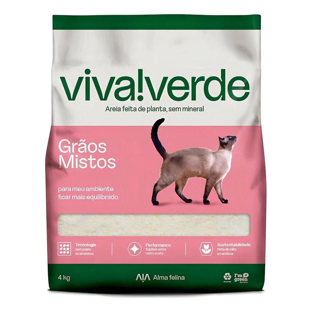 Areia Higiênica Viva Verde Grãos Mistos para Gatos 4KG