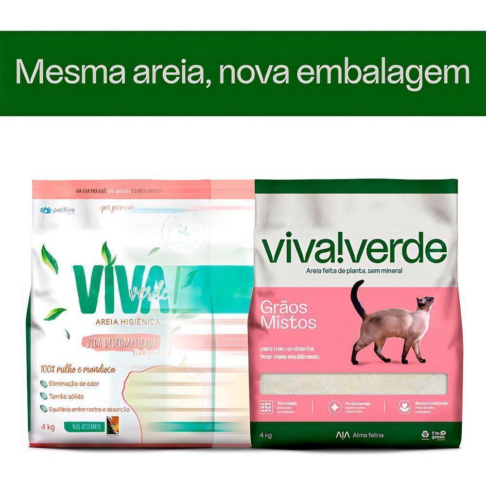 Areia Higiênica Viva Verde Grãos Mistos para Gatos 4KG