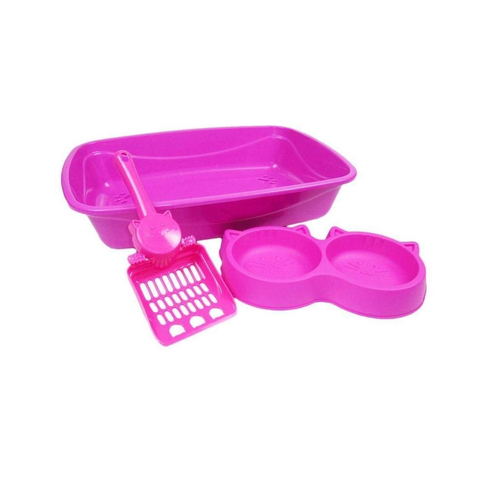 Kit Higiênico para Gato Pet Bandeja, Pá e Comedouro