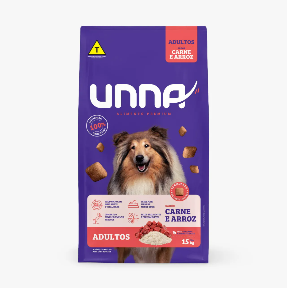Ração Unna Adultos Carne e Arroz para Cães 20kg