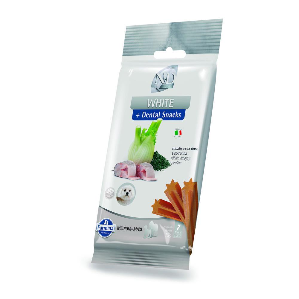 Petisco Dental N&D White para Cães de Raças Médias e Grandes Sabor Robalo, Erva-doce e Spirulina 100g