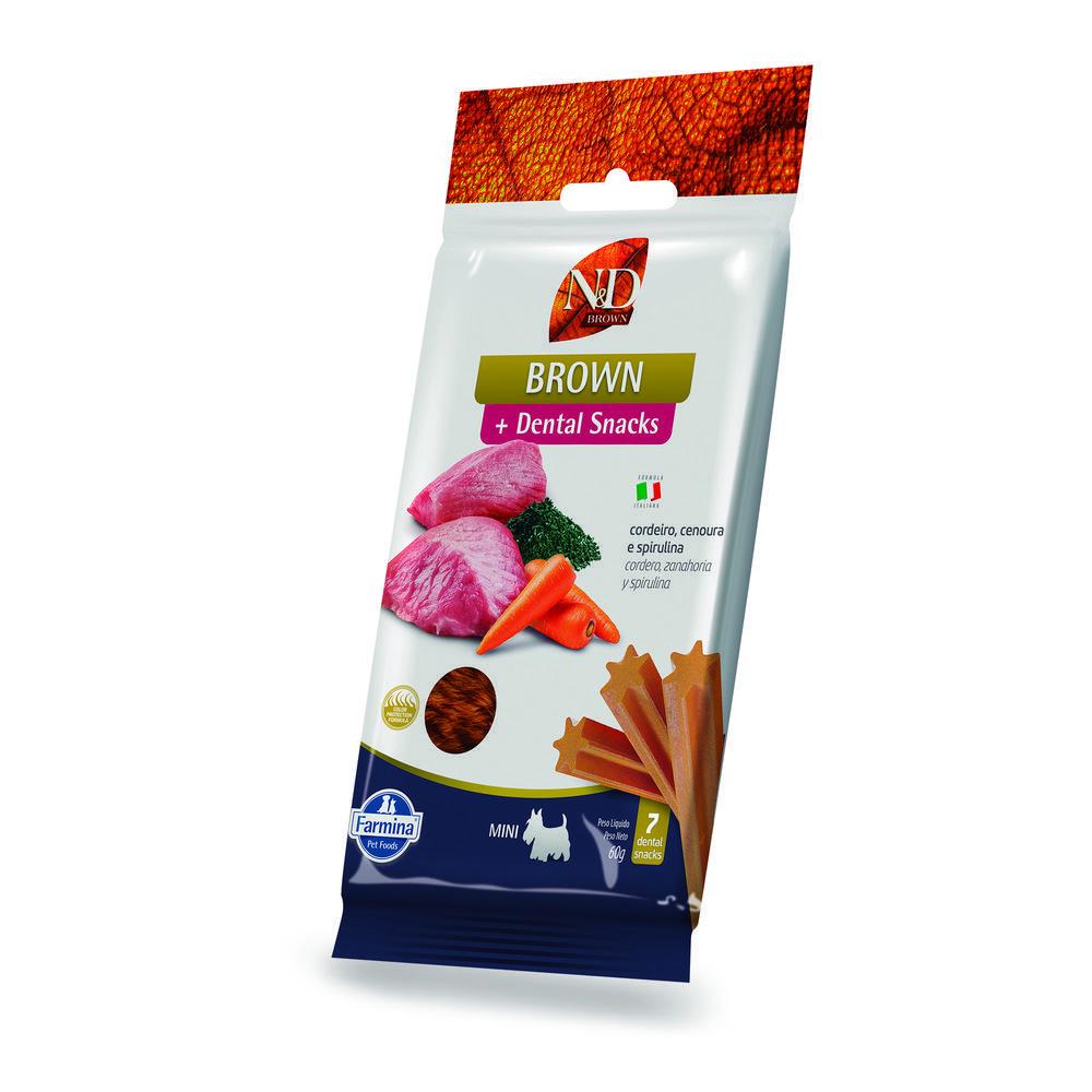 Petisco Dental N&D Brown para Cães de Raças Mini e Pequenas Sabor Cordeiro, Cenoura e Spirulina 60g