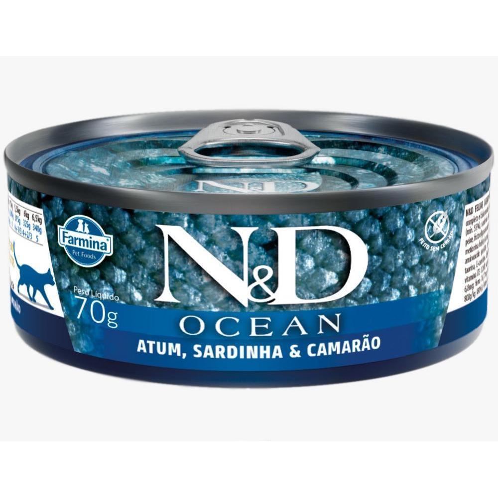 N&D Ocean para Gatos Adultos de Todas as Raças Sabor Atum, Sardinha e Camarão 70g