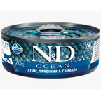N&D Ocean para Gatos Adultos de Todas as Raças Sabor Atum, Sardinha e Camarão 70g